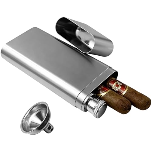 OFKPO Bouteille de Poche pour Alcool avec étui à Cigare, Etui à Cigare de Voyage Acier Inoxydable Tube de Cigare avec Flasque