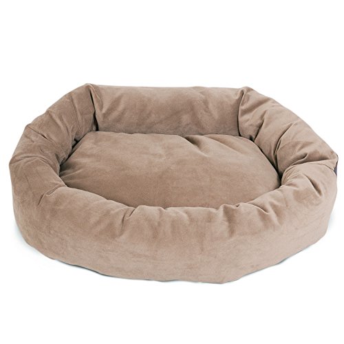 Image of Majestic Pet 24 Inch Suede Calming Dog Bed Washable - Cozy Soft Round Dog Bed with Spine Support for Dogs to Rest Their Head - Fluffy Donut Dog Bed 24x19x7 (Inch) - Round Pet Bed Small - Stone
