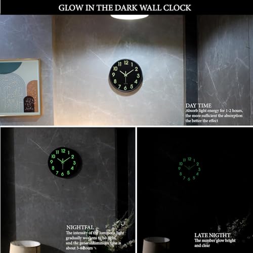 Image of Amazon Brand- Solimo 12-Inch Analog Wall Clock - Luminous Night Glow-in-the-Dark Design, Radium Dial, Silent Non-Ticking Sweep