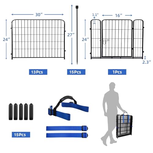 Image of ADAVIN 24 in(H) Garden Fence with Gate, 14 Panels Heavy Duty Iron Metal Animal Barrier Fence, Camping Fence, Garden Fences and Borders for Dogs,Total 34.5 Ft(L), Black