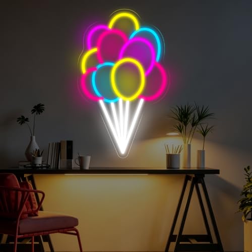 Image of Colorful Balloon Neon Sign Wedding Birthday Party Festival Wall Decor | USB Powered Dimmable LED Ligth Kids Room Decoration 16.5 inchx10.4 inch