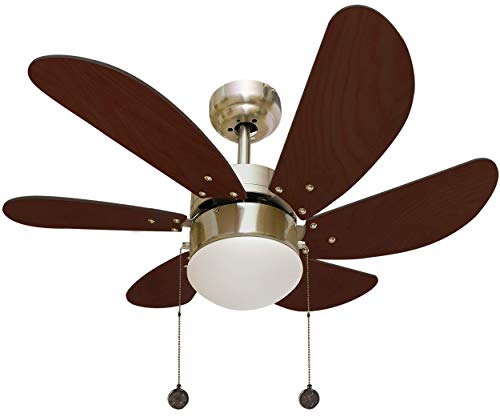 RPS Ventilador de Techo con luz, 77 cm Øx 34 cm, Luz 1xE27, 6 Aspas y 3 Velocidades Marrón