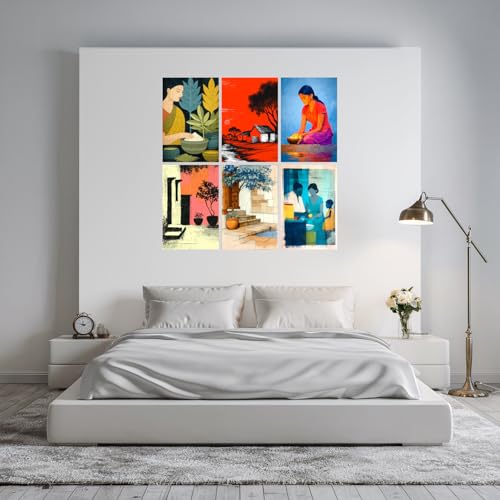 Image of SiddArtify Bohemian Wall Art Prints Set - Vintage People Poster Decor for Living Room Bedroom Office - 12x18 inch Board Pack of 6