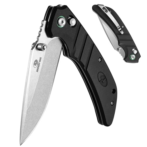 Mossy Oak Folding Pocket Knife, 4" Stonewash Stainless Steel Blade EDC Knife, G10 Handle with Axis Lock & Pocket Clip, Small Tactical Survival Knife for Hiking, Hunting, Outdoor Gifts for Me