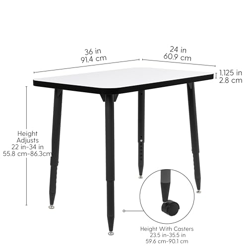 Image of Adapte Commercial Dry-Erase Classroom Activity Table - 24 inch x 36 inch Rectangle Whiteboard, ADA Compliant Tapered Legs, Glides & Casters Adjustable Height 22-34 inch Wheelchair Accessible, School Furniture