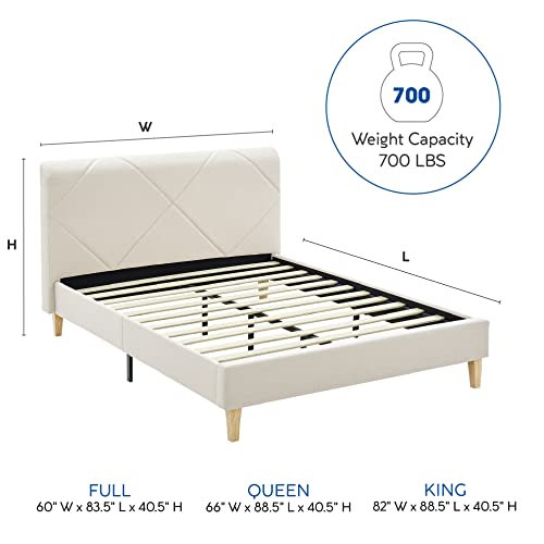 Vibe Upholstered Platform Bed Frame | Headboard And Wood Slat Support Upholstered Platform Bed Frame | Headboard And Wood Slat Support, King, Beige #TOP1