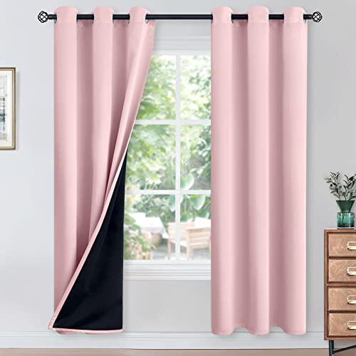 Youngstex 100% Blackout Curtains For Bedroom - Thermal Insulated Grommet Top Room Darkening Window Curtains For Living Room, 2 Panels, 42 X 84 Inch, Baby Pink #TOP7