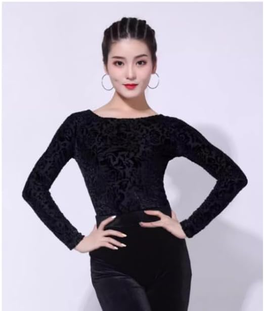 Latin Dance Top Women's Round Neck Tango Performance Outfit Cha Cha Training Outfit Dancewear for Rumba Samba