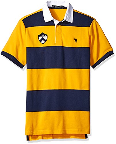 U.S. Polo Assn. Men's Short Sleeve Rugby Stripe Shirt, Wild Sunflower, Medium