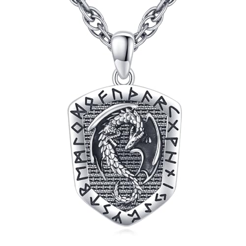 Collier viking Vegvisir avec pendentif loup et dragon en argent pour homme et femme
