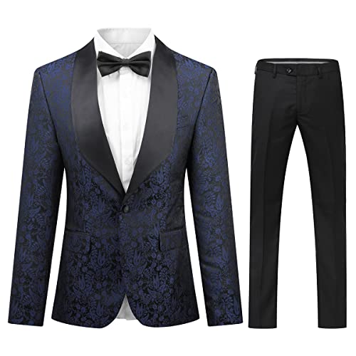 Cloudstyle Mens 2 Piece Suit Notched Lapel Sport Coat Floral One Button Slim Fit Tweed Suit