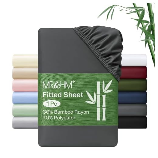 MR&HM Queen Fitted Sheet Only, Ultra-Soft Rayon Derived from Bamboo & Polyester Blend, Silky & Breathable, 15" Deep Pocket with Elastic Straps, Cooling Fitted Sheet for Hot Sleepers, Dark Grey