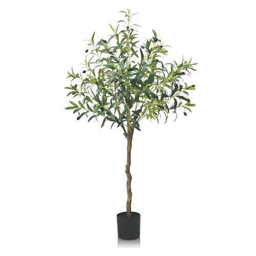 120cm Olivos sintéticos realistas con Hojas Verdes exuberantes,GOVIRAYE Plantas de Olivo Falsas, Maceta bonsái, árbol Artificial para Interiores, árbol topiario en Maceta para jardín, hogar, Oficina