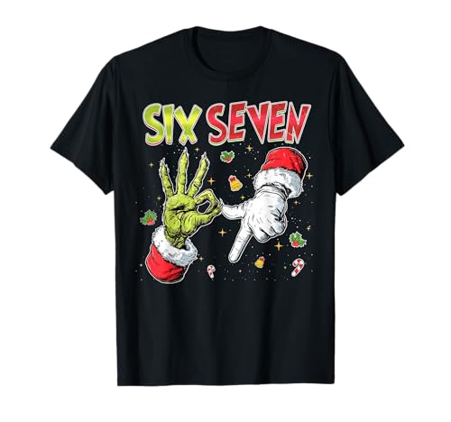 6 7 Six Seven Hand Gen Z Alpha Meme Slang Xmas Christmas T-Shirt