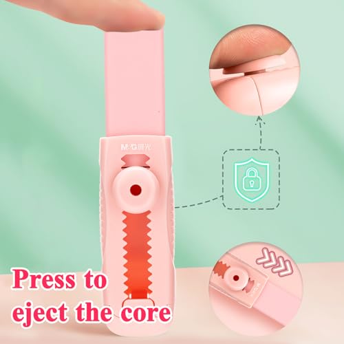 Image of M&G 4+1 Pack Rubber Pink Erasers Sliding Retractable Eraser, Soft Cute Erasers Push Pull Large Pencil Erasers with Plastic Sleeve 4 Refill Eraser for School Students Kids Office Home Supplies