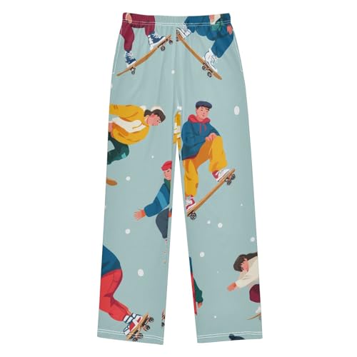 ZZXXB Funny Skating Boys Long Pants Soft Trousers Elastic Waist Kids Lounge Bottoms with Pockets S-XL