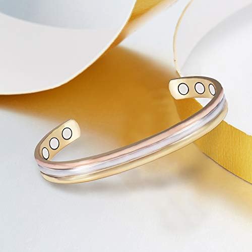 Tri Tone Magnetic Copper Bracelets for Women or Men, Copper Bangles with 8 Magnets, 6.5'', Adjustable Size, Women's Day Gift for Mom, Wife