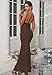 Aigeman Women Spaghetti Straps Mermaid Evening Gown Wedding Guest Dress Drape Neck Lace Backless Formal Maxi Dress 21(Medium,Coffee)