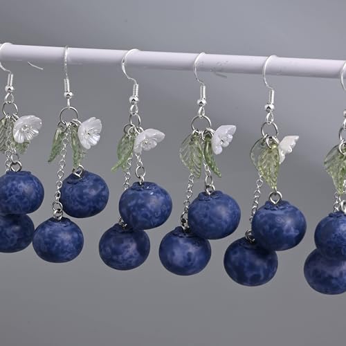 Lemon Blueberry Raspberry Fruit Earring Glass Beaded Dangle Drop Earrings Gold Silver Plated Resin Hypoallergenic Handmade Earrings Cute Fashion Summer Earrings For Women4