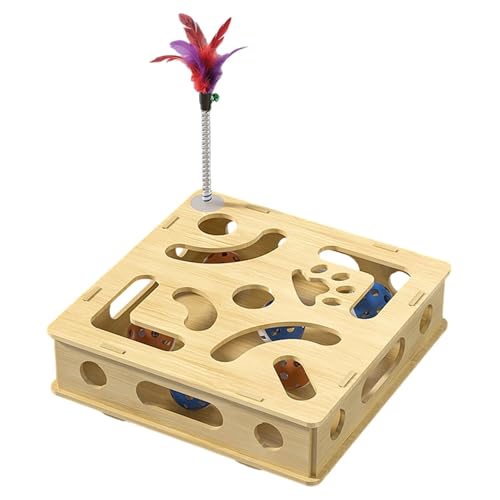 Generisch Interaktives Katzen-Intelligenzspielzeug, Holz Puzzle-Box mit Spielstab, Glockenball und Kratzfläche, Katzen-Beschäftigungsspiel mit Futterlabyrinth, Mehrschichtig (Beige-B) Generisch Interaktives Katzen-Intelligenzspielzeug, Holz Puzzle-Box mit Spielstab, Glockenball und Kratzfläche, Katzen-Beschäftigungsspiel mit Futterlabyrinth, Mehrschichtig (Beige-B)