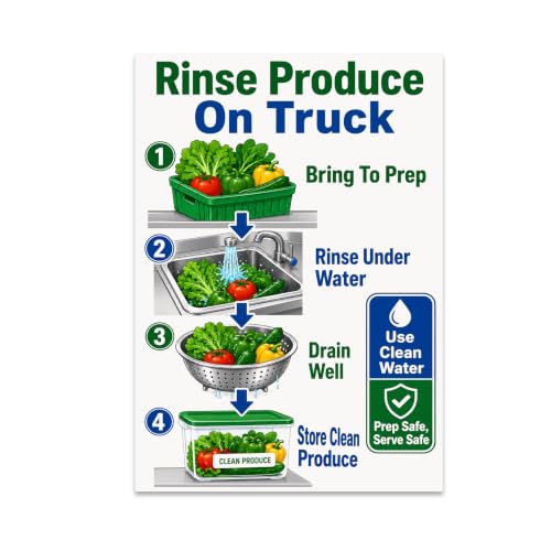 Food Truck Hygiene Guide Poster - Rinse Produce Flowchart - 13x19