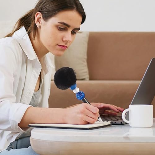 Beadthoven 10 peças de canetas fofas com contas, canetas DIY fofas canetas pompom felpudas canetas e