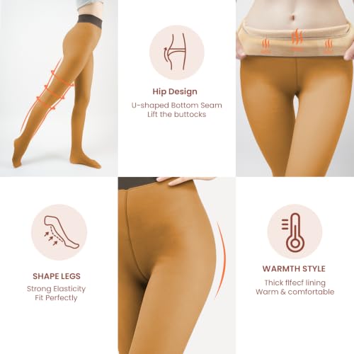 Image of X-CHENG Women Fleece Lined Tights Fake Translucent Sheer Thermal Tights