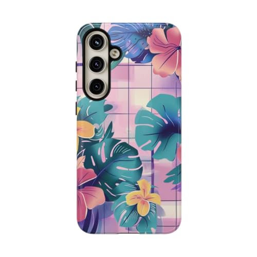 Coque Samsung S24 Plus robuste anti-rayures à motif fleurs roses et jaunes