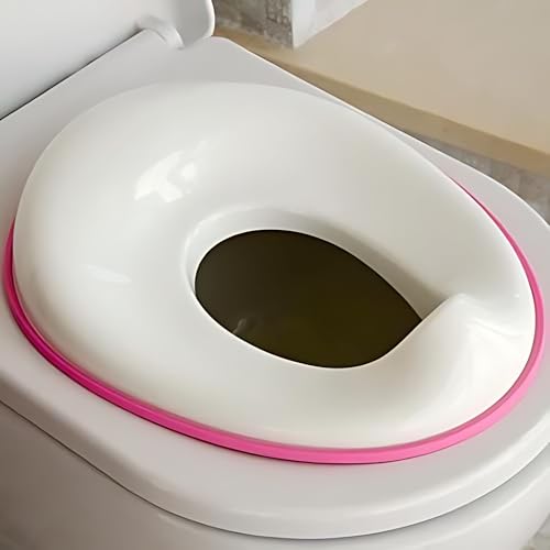 Hian Toddler Toilet Trainer Seat | 36×30 cm | Pink Rim | Anti-Skid Base with Splash Shield & Hanging Hook | Easy-Clean & Hygienic | Fits Round & Oval Toilets | Pack of 1