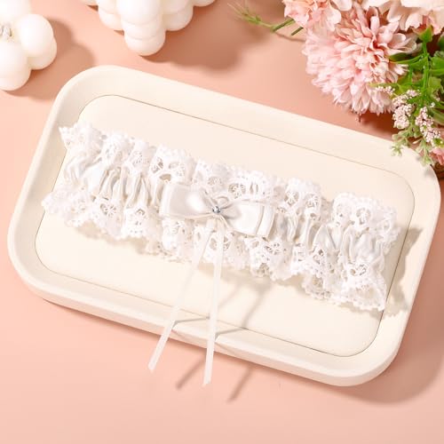 Image of Gosknor Bridal Wedding Garter, Lace Elastic Bow Leg Thigh Garter Belt Wedding Accessory for Women Girls Bride Shower Party