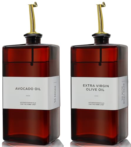 Ledanba Olive Oil Dispenser Bottle for Kitchen - 16.9oz Dark Glass UV Protection, Oil and Vinegar Dispenser Set, Drip-Free Pourer, Kitchen Essential, Set of 2