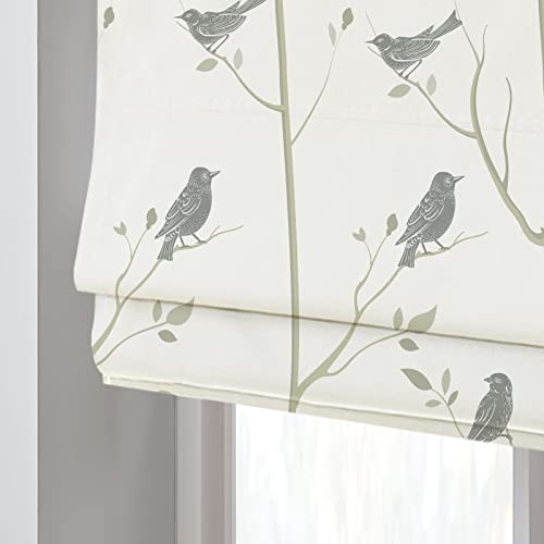DEJAVU Roman Shades with Grey Birds and Branches Pattern Fabric - Custom Blackout Light Filtering...