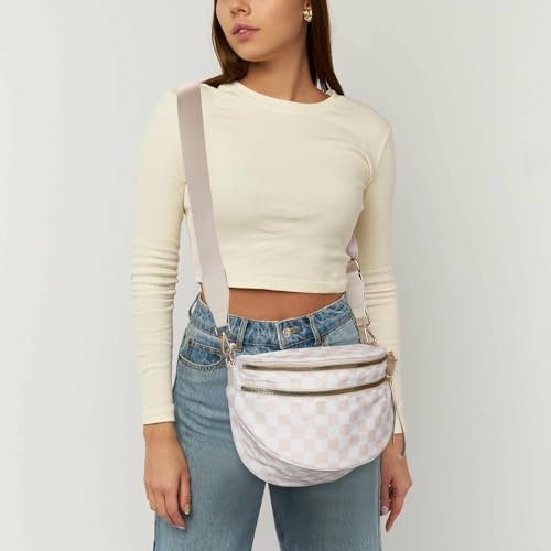 Image of hibear Checkered Crossbody Bag Spacious Bum Bags for Women Nylon Crossbody Fanny Packs Checkered Purse Belt Wallet