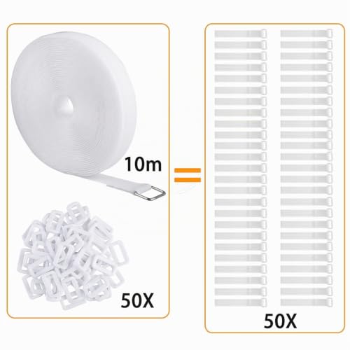 Miniatura 5 de Wszjinb Sujetacables Reutilizables De 10m X 2cm Con 50 Hebillas, Bridas Negras Para Organizador Management De Cables, Blanco