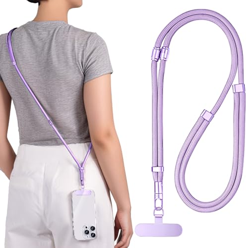 [BIGHAS] スマホストラップ スマホショルダー 携帯ショルダー 携帯ストラップ ストラップホルダー スマホ 首掛け ストラップ 3way 斜めがけ 肩掛け 全機種対応 iphone Xperia Galaxy aquos Android (ライトパープル)（Amazon）