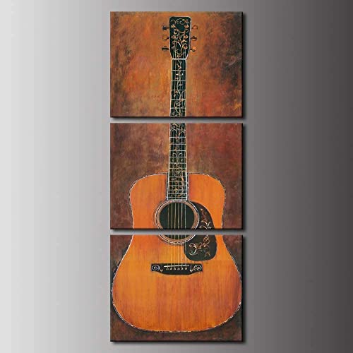 Biuteawal - 3 Piece Music Canvas Print Guitar Wall Art Painting Vintage Artwork For Home Living Room Bedroom Wall Decor Framed Ready To Hang #TOP25
