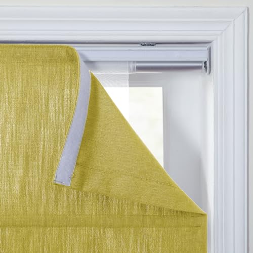 Image of TWOPAGES Isabella No Drill Cordless Roman Shade Linen Textured Cotton Roman Blind for Windows, Custom Made Room Darkening Blackout Roman Window Shade, Hardware Included, Apple Green, 1 Piece
