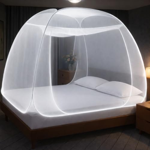 Image of TYF Mosquito Net for Bed Made with Polyester Material | Foldable Mesh Design | Lightweight and Portable Structure | Easy to Use White (6.15 Feet X 6.15 Feet) Double Bed