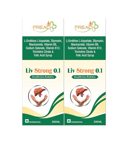 Image of Liv Strong 0.1 L-Ornithine L-Aspartate, Silymarin, Niacinamide, Vitamin B6, Sodium Selenate, Vitamin B12 Folic Acid & Tricholine Citrate Syrup Pack Of 2 For Liver, Natural Skin Glow, Pigmentation, constipation & Gut Health