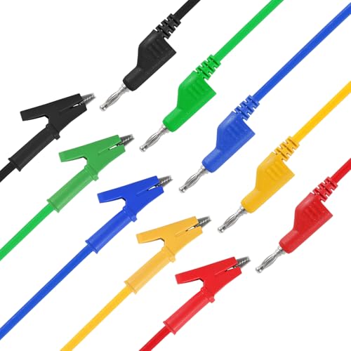 Image of 5pcs Test Leads 4mm Stackable Banana Plug to Crocodile Alligator Clips Flexible Cable Wire 3.3ft /1m for Multimeter Electrical Testing (Banana Plug to Alligator Clips)