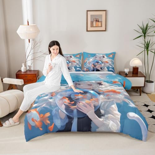 Image of Erosebridal Japanese Girl Comforter 3D Printed Design Bedding Comforters & Sets for Kids Girls Boys - Anime Gifts, Cartoon Design Duvet Insert Kawaii Anime Girls Decorations Quilt Full 3Pcs