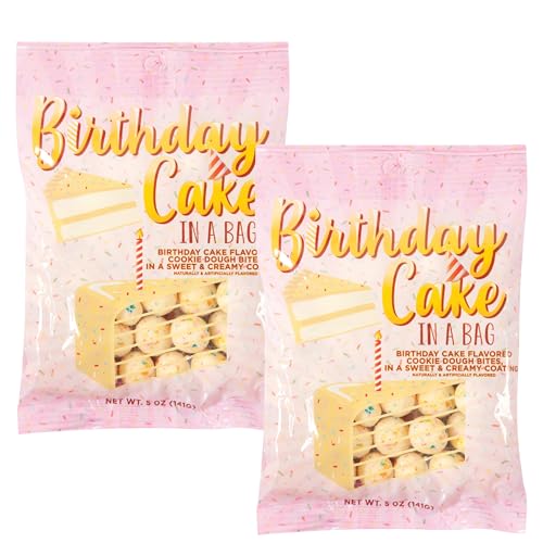 Birthday Cake Dough Bites 2-Pack - Cookie Dough Flavored Birthday Cake Candy Bites for Birthday Party Favors, Treat Bags, Kids Snacks and Unique Birthday Gifts (2 x 5oz Bags)