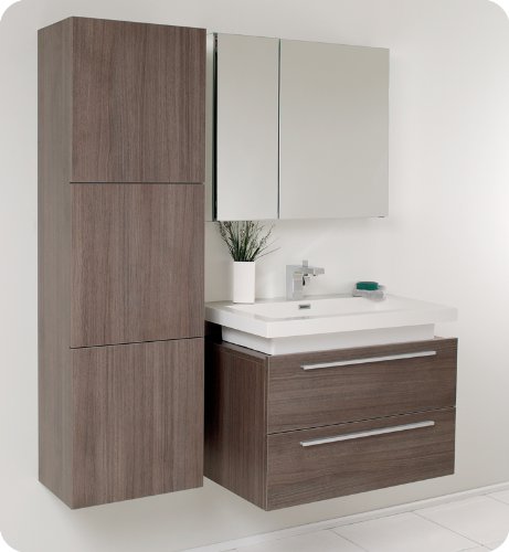 Fresca Medio 32" Gray Oak Modern Bathroom Cabinet W/Vessel Sink #TOP7