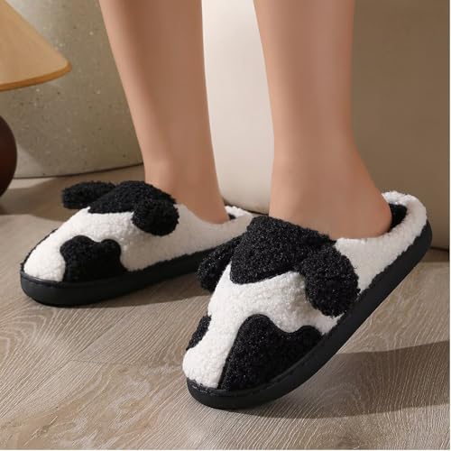 JadeRich Women Men Curly Fleece Cute Cow Slippers Fuzzy Warm Cozy Non Slip Memory Foam Animal House Shoes3