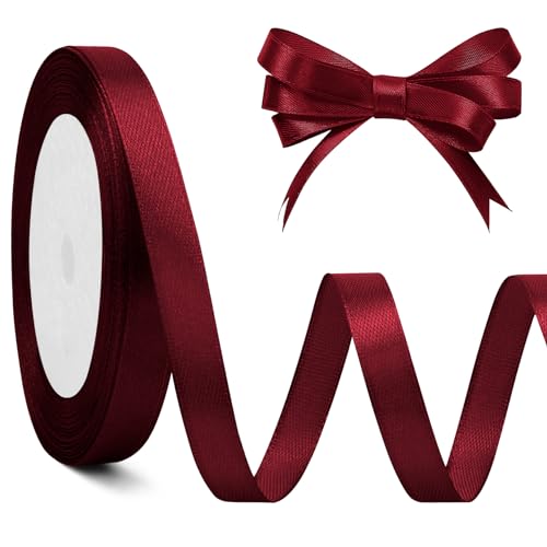 Burgundy Ribbon 10mm Red Ribbon Wine Red Ribbons for Christmas Tree Red Christmas Ribbons Gift Ribon Thin Dark Red Xmas Hair Ribon for Women Cake Wedding Car