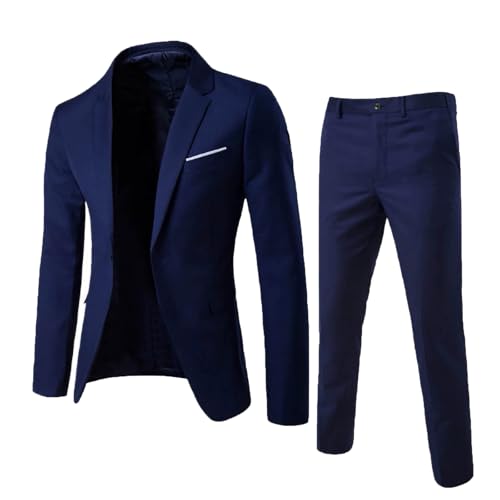 Men's 2 Piece Sets Slim Fit Suit Set Two Button Down Long Sleeve Blazer Pants Solid Wedding Dress Jacket and Trousers