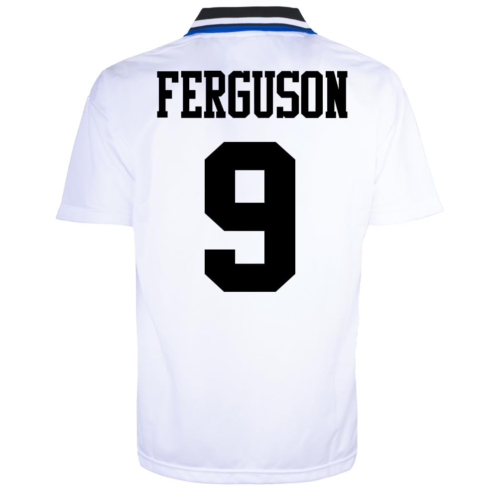 Score Draw Everton 1995 Away Ferguson No 9 Retro Shirt White/Blue XX-Large Polyester