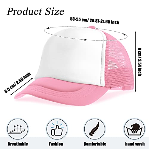24 Pcs Trucker Hat For Kids Summer Polyester Mesh Cap Adjustable Sublimation Blank Hats Baseball Caps For Outdoor (Pink, White) #TOP1