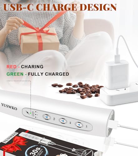 Image of YUSWKO Milk Frother Handheld for Coffee with Stand, Rechargeable Drink Mixer with 3 Heads 3 Speeds Electric Coffee Frother Whisk, Gift for Many Occasions and Festival