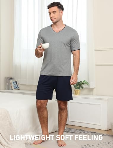 Image of MoFiz Mens Pajamas Set Short Sleeve PJ's Sleep Lounge Sleepwear Cool Pyjama Summer Sets Comfortable Lightweight